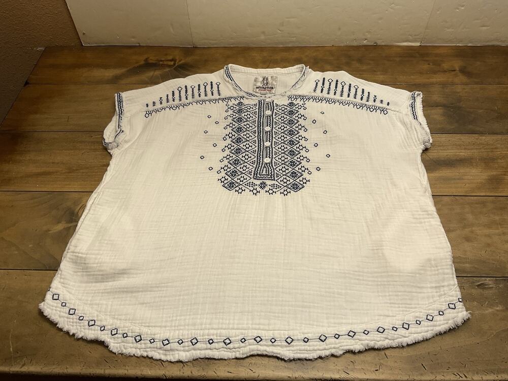 Johnny Was Pete & Greta Short Sleeve Button Neck Embroidered Blouse Size M